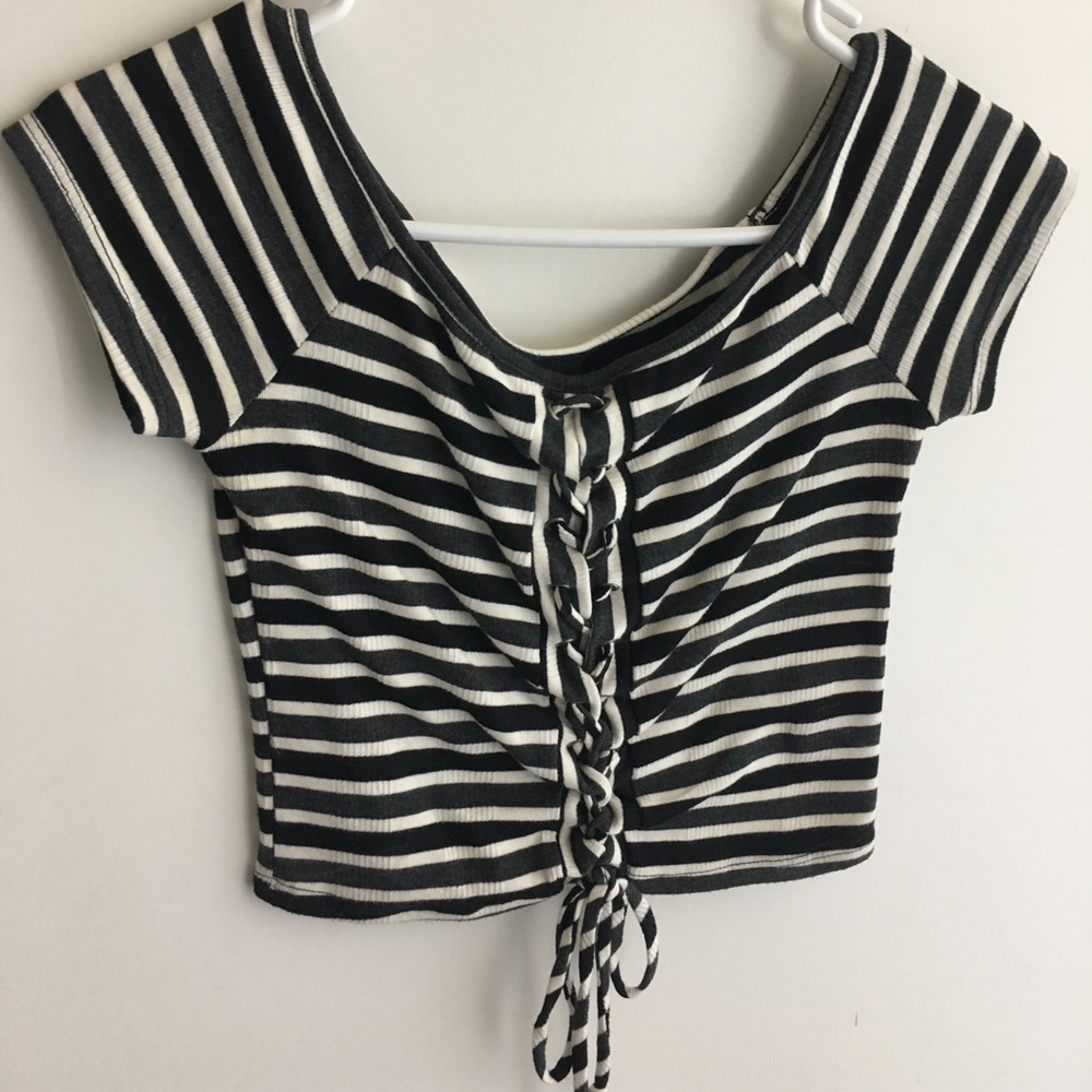 Striped Lace-Up crop top
